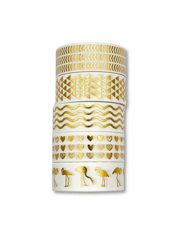 Washi Tapes Tropical Gold - Kit Dourados 5 unid