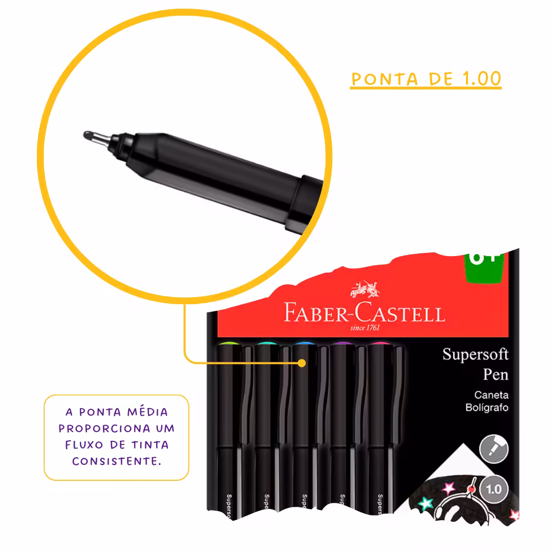 Caneta SuperSoft Pen 1.0mm Kit 5 cores Faber-Castell