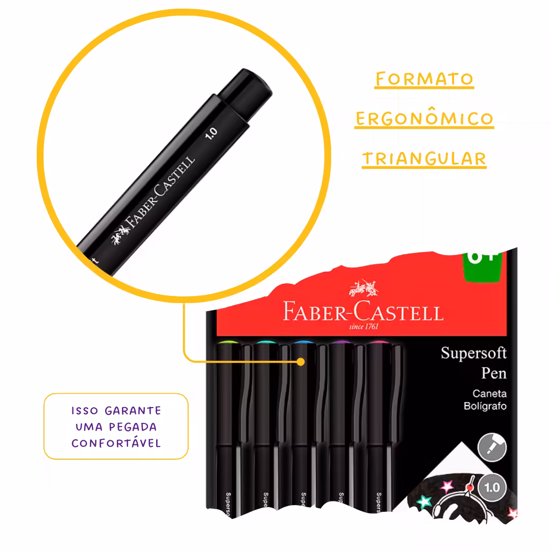 Caneta SuperSoft Pen 1.0mm Kit 5 cores Faber-Castell