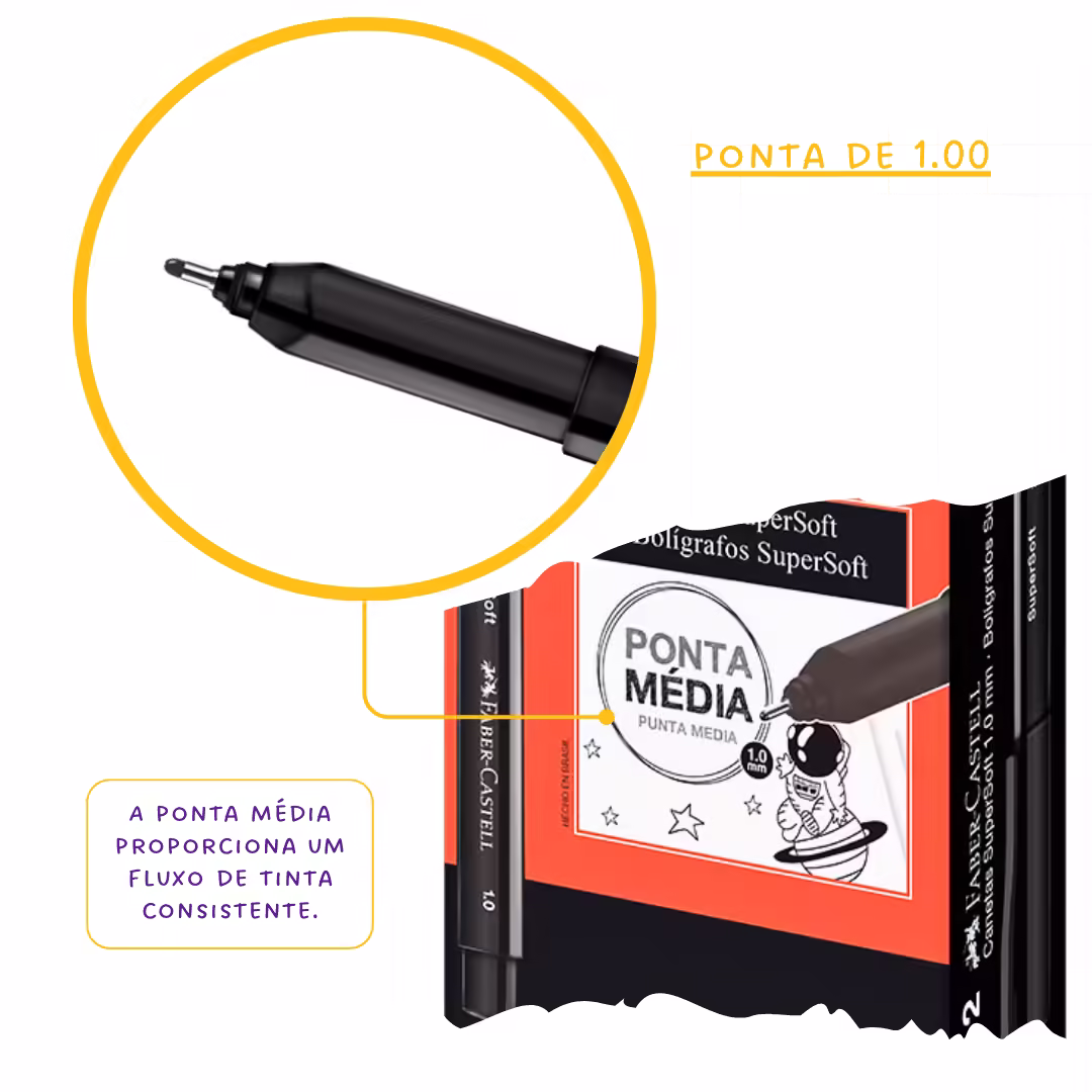 Caneta SuperSoft Pen 1.0mm - Faber Castell Ponta Média