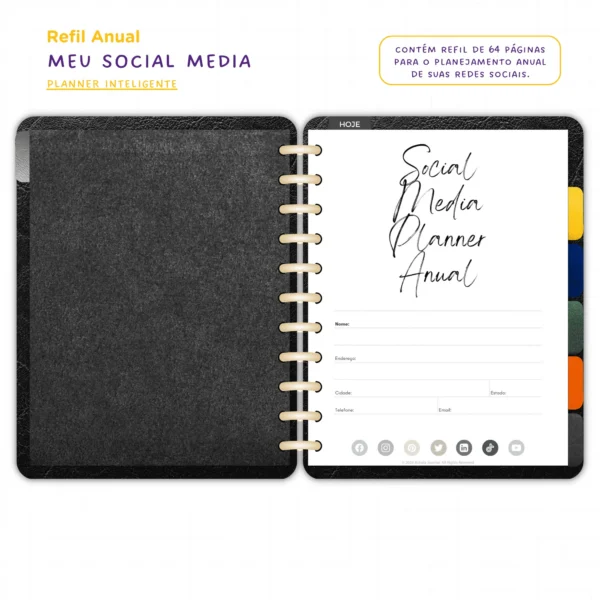 Refil Planner Meu Social Media Anual Achala 8 furos
