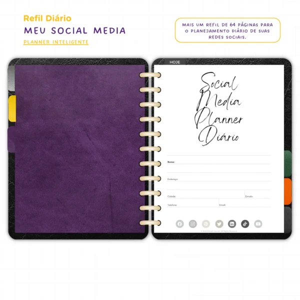 Refil Planner Modular Meu Social Media Diário Achala 8 furos