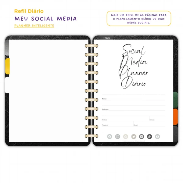 Refil Planner Modular Meu Social Media Diário Achala 8 furos