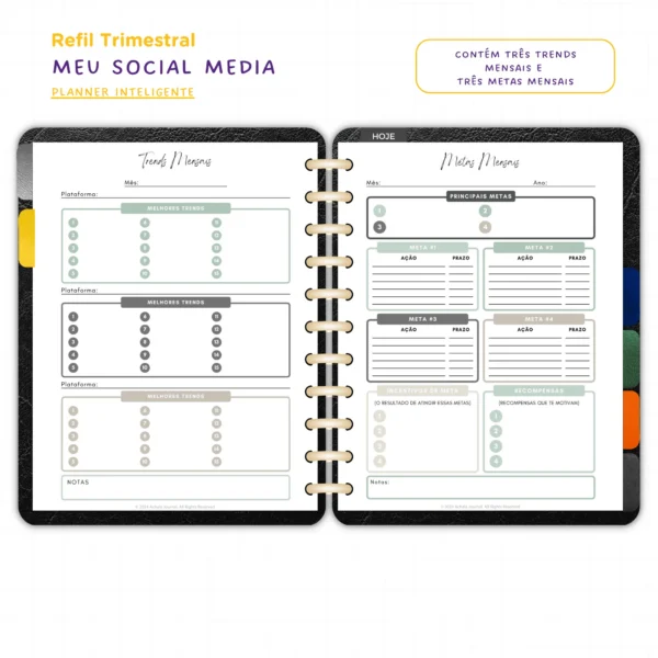 Refil Planner Meu Social Media Trimestral Achala 8 furos