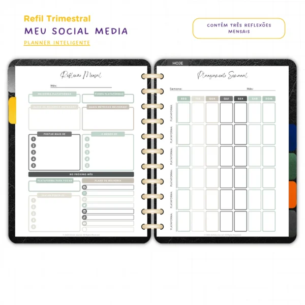 Refil Planner Meu Social Media Trimestral Achala 8 furos