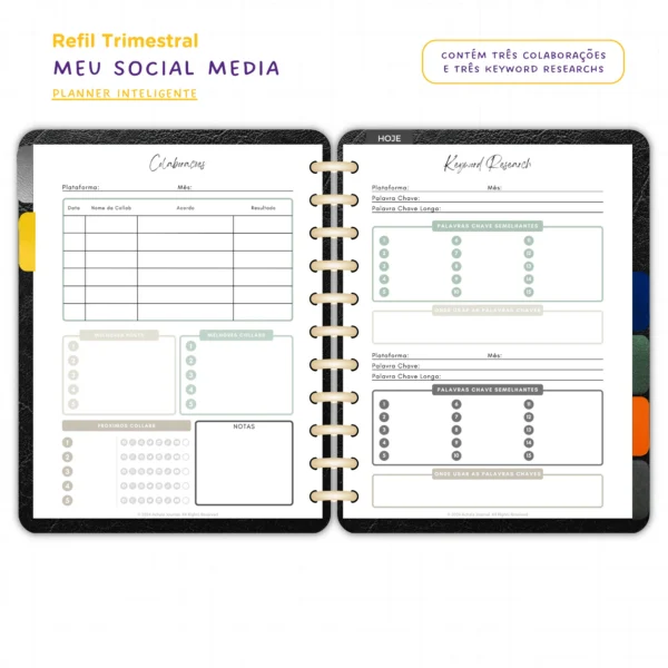 Refil Planner Meu Social Media Trimestral Achala 8 furos