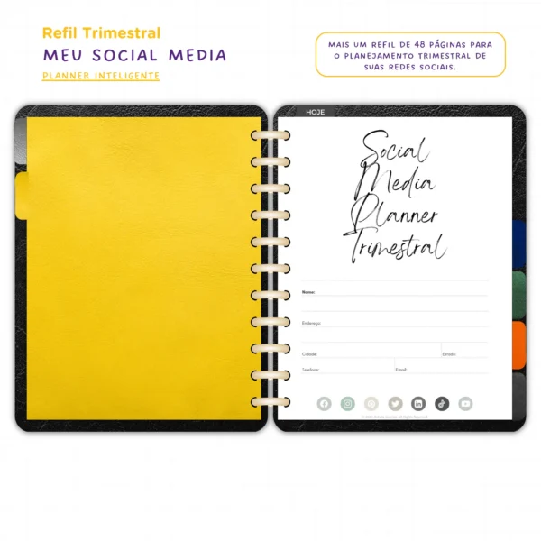 Refil Planner Meu Social Media Trimestral Achala 8 furos