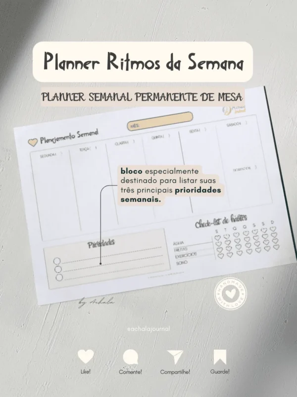 Achala Planner Semanal Ritmos da Semana - Permanente de Mesa