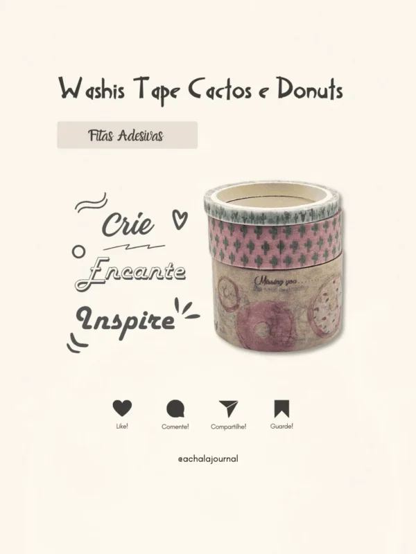 Washi Tape Cactos e Donuts - Kit de 3